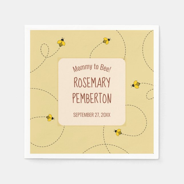 Mummy to Bee Baby Shower Buzzing Bees Gold Napkin (Front)