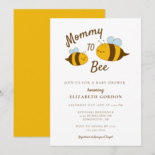Mummy to Bee Baby Shower Cute Kawaii Neutral Invitation (Front/Back)
