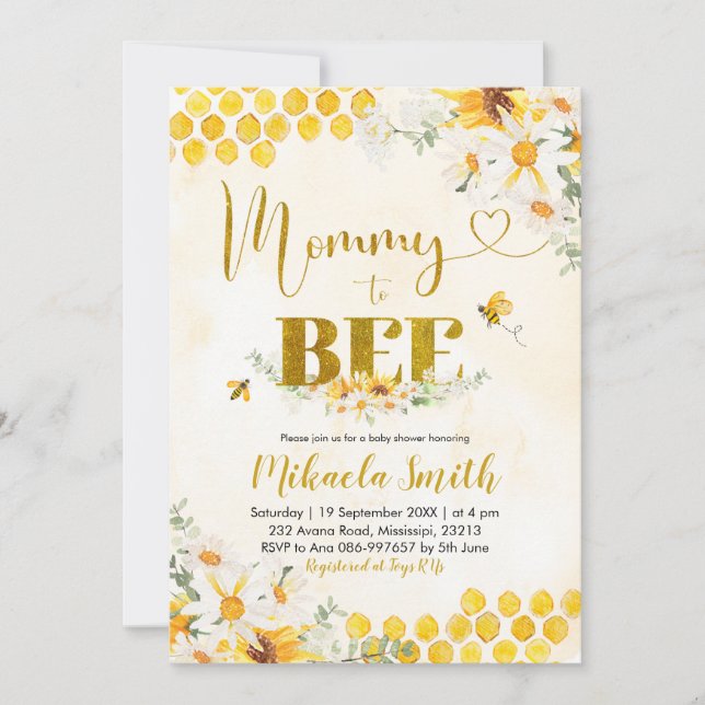 Mummy To Bee Baby Shower Invitation (Front)