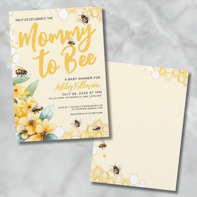 Mummy to BEE Baby Shower Invitation (Watercolor Mommy to BEE Baby Shower Invitation)