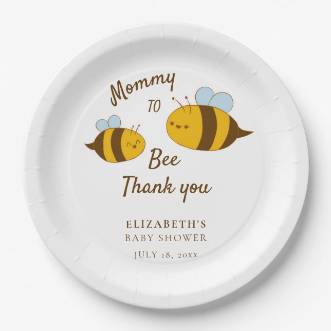 Mummy to Bee Baby Shower Modern Cute Kawaii Simple Paper Plate (Front)