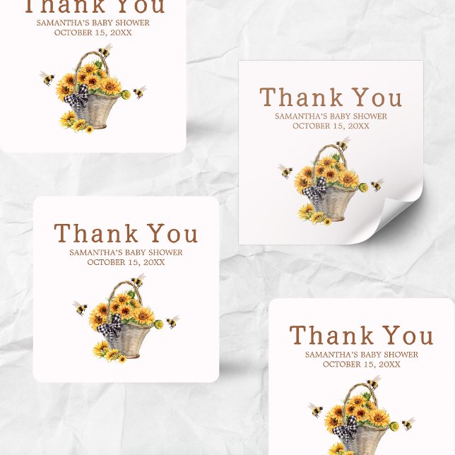 Mummy to Bee Baby Shower Square Sticker (Mommy to Bee Sunflower Baby Shower Sticker)