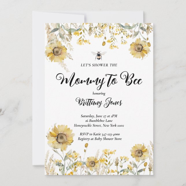 Mummy to Bee Baby Shower Sunflower Summer Invitation (Front)