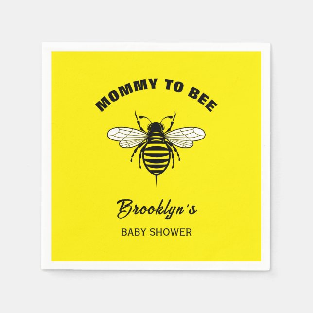Mummy To Bee Baby Shower Yellow Black Cool Stylish Napkin (Front)