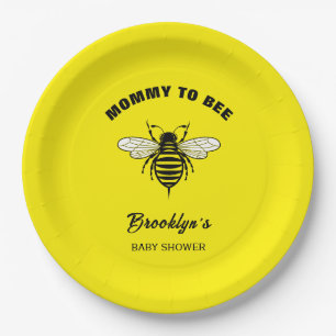 Mummy To Bee Baby Shower Yellow Black Cool Stylish Paper Plate