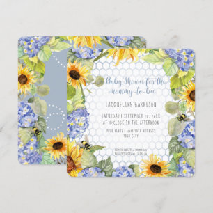 Mummy to Bee Bumblebee Sunflower Blue Hydrangea Invitation
