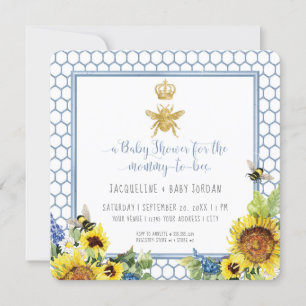 Mummy to Bee Bumblebee Sunflower Gold QR Code Baby Invitation
