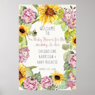 Mummy to Bee Bumblebee Sunflower Pink Hydrangeas Poster