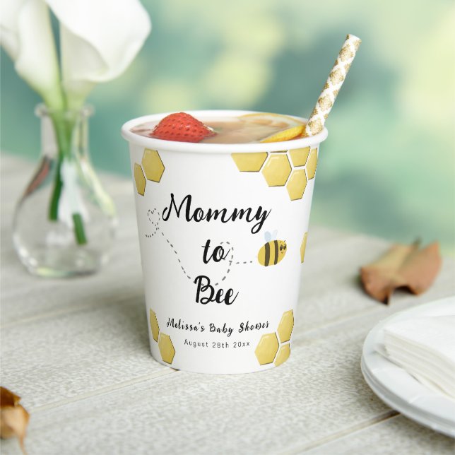 Mummy to Bee Cute Honeycomb Baby Shower Paper Cups (Insitu)