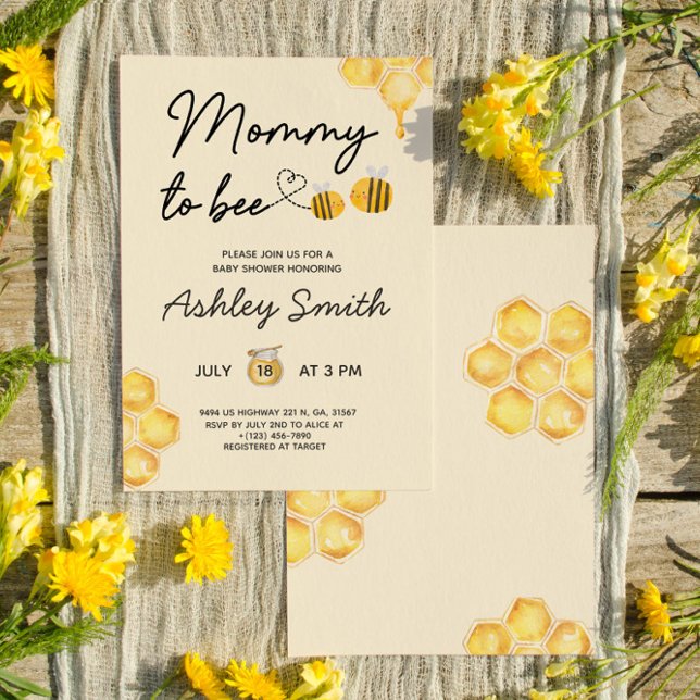 Mummy To Bee Cute Yellow Watercolor Baby Shower Invitation (Creator Uploaded)