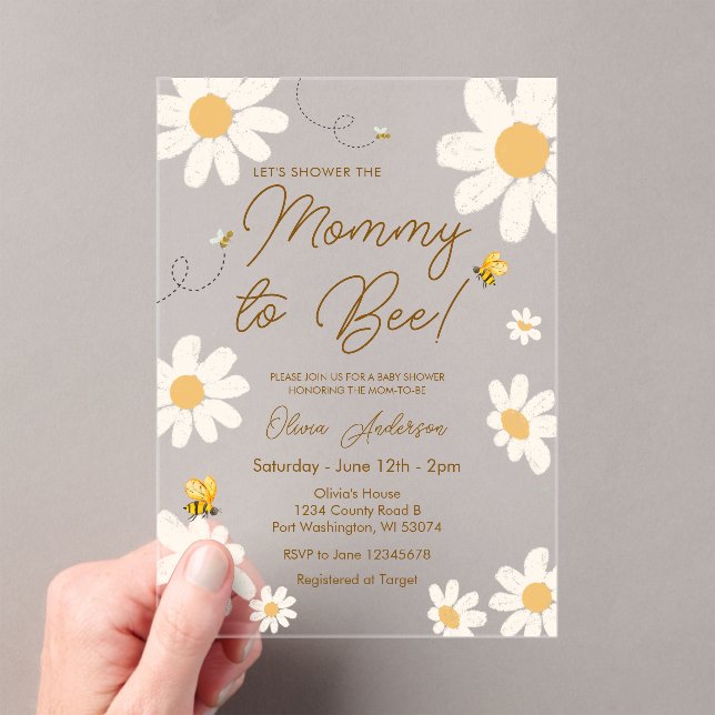 Mummy To Bee Daisy Acrylic Invitation (Insitu (Handheld))
