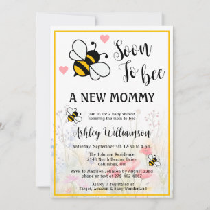 Mummy-to-Bee Floral Baby Girl Shower Invitation