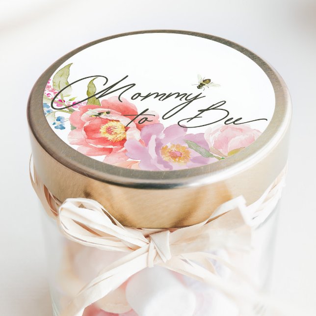 Mummy to Bee Floral Watercolor  Classic Round Sticker (Creator Uploaded)