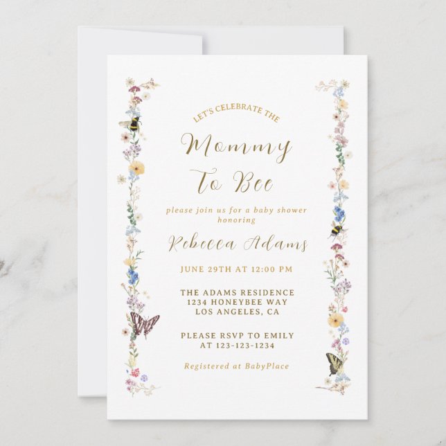 Mummy to Bee Garden Party Wildflower Baby Shower Invitation (Front)