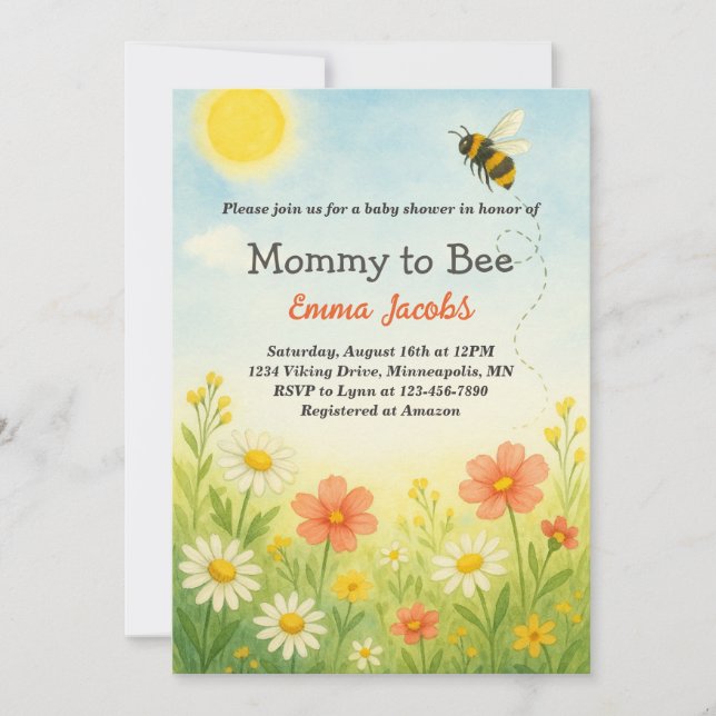 Mummy To Bee Gender Neutral Floral Baby Shower Invitation (Front)