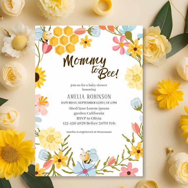 Mummy to Bee Gender Neutral floral Baby Shower  Invitation (Creator Uploaded)