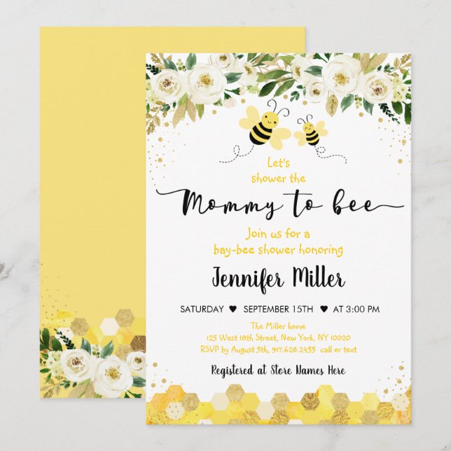 Mummy to Bee Gold Gender Neutral Baby Shower Invitation (Front/Back)