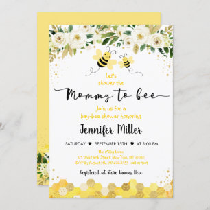 Mummy to Bee Gold Gender Neutral Baby Shower Invitation