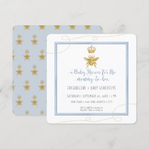 Mummy to Bee Gold Glitter Blue Boy Baby Shower Invitation