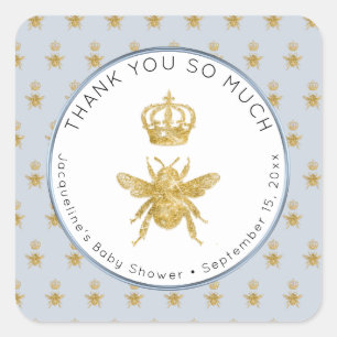 Mummy to Bee Gold Glitter Crown Boy Baby Shower Square Sticker