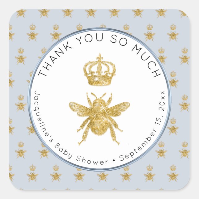 Mummy to Bee Gold Glitter Crown Boy Baby Shower Square Sticker (Front)