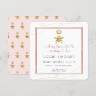 Mummy to Bee Gold Glitter Pink Girl Baby Invitation