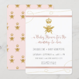 Mummy to Bee Gold Glitter Pink Girl Baby Shower Invitation