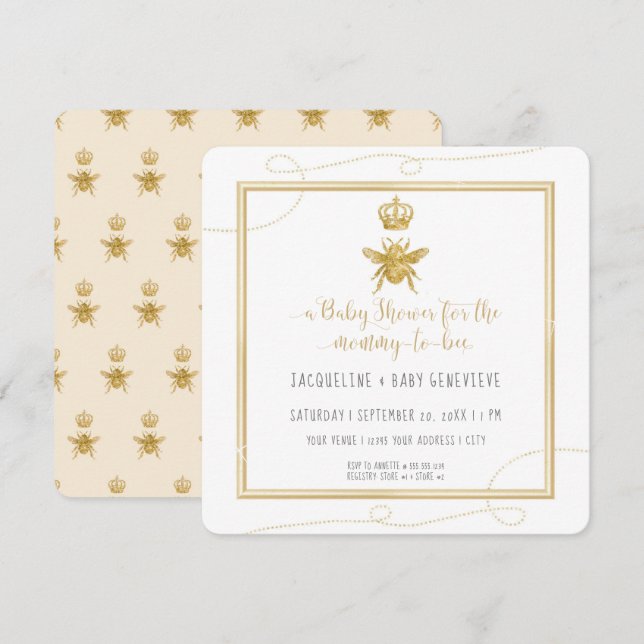 Mummy to Bee Gold Glitter Yellow Baby Invitation (Front/Back)