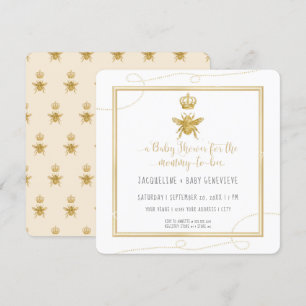 Mummy to Bee Gold Glitter Yellow Baby Invitation