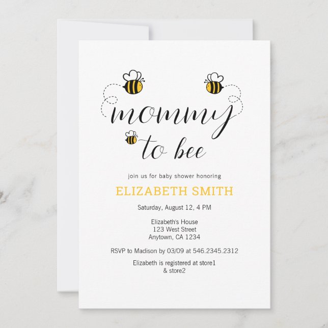 Mummy To Bee Honey Bee Baby Shower Invitation (Front)