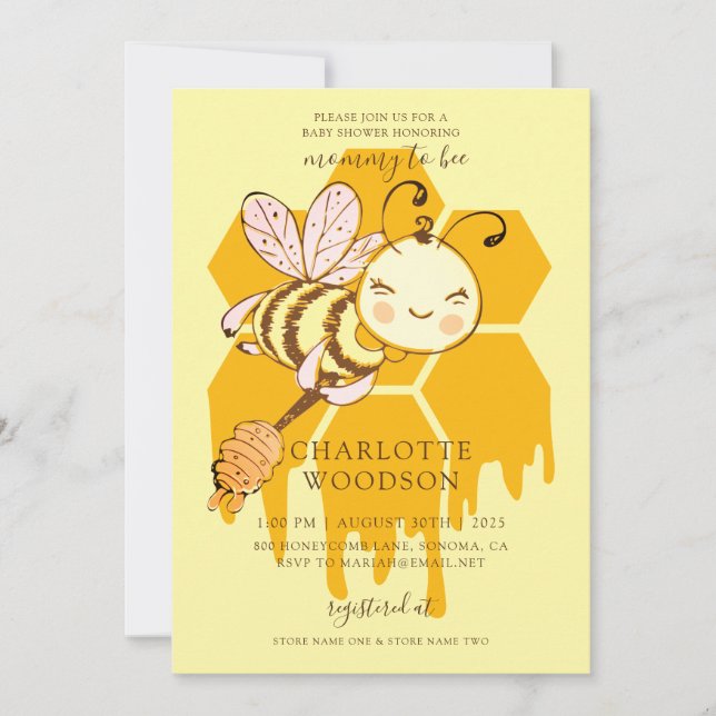Mummy To Bee Honey Bee Honeycomb Baby Shower Invit Invitation (Front)