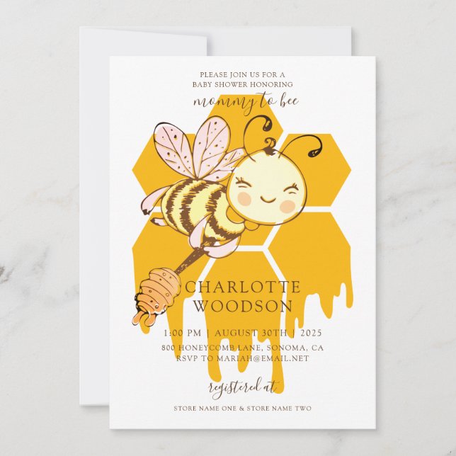 Mummy To Bee Honey Bee Honeycomb Baby Shower Invitation (Front)