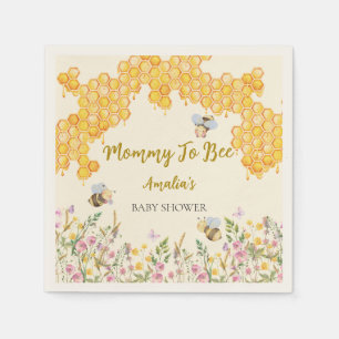 Mummy to Bee Honey Bumblebee Floral Baby Shower Napkin