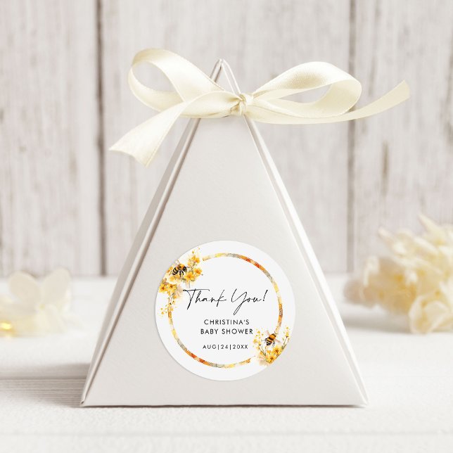 Mummy to Bee Honey Wildflower Baby Shower Classic Round Sticker (Creator Uploaded)