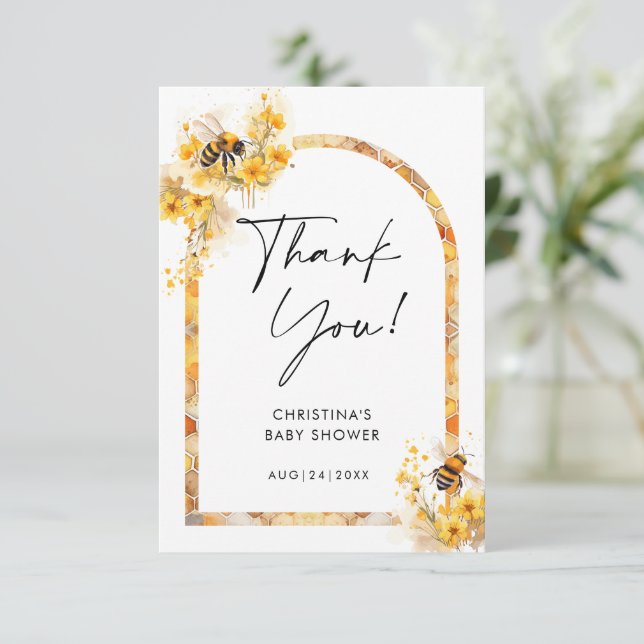 Mummy to Bee Honey Wildflower Baby Shower Thank You Card (Standing Front)