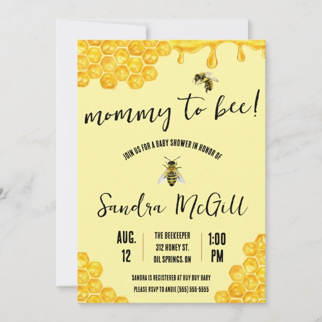 Mummy to Bee!  Honeybee, Honey, Baby Shower Invitation (Front)