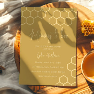 Mummy To Bee Honeycomb Golden Beige Baby Shower Invitation