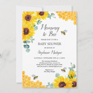 Mummy To Bee Honeycomb Sunflower Baby Shower Invitation