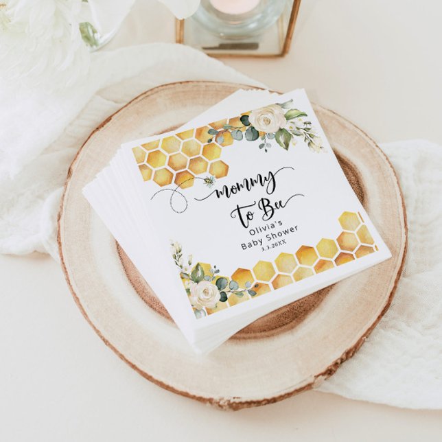 Mummy to bee honeycombs floral baby shower napkin (Creator Uploaded)