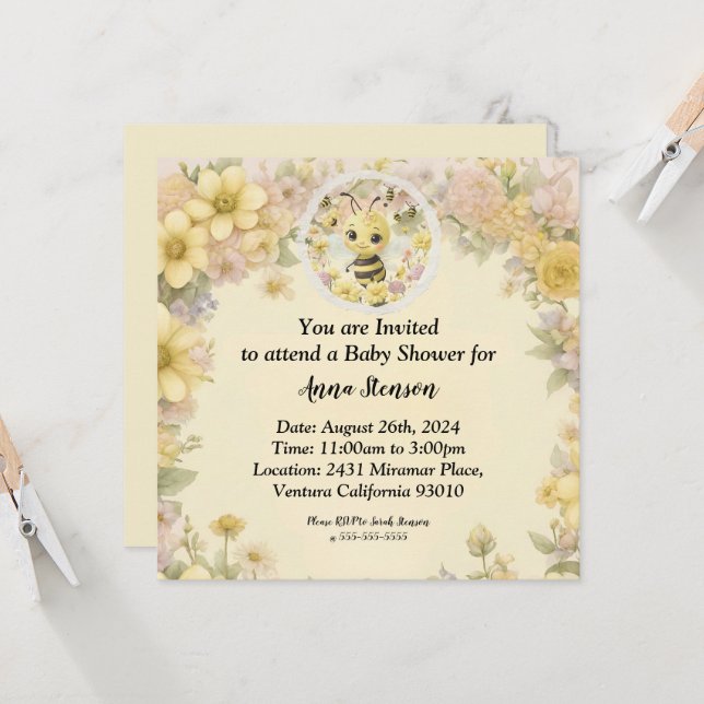 Mummy to Bee Invitation (Front/Back In Situ)
