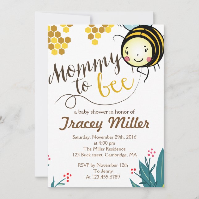 Mummy to Bee Invitation Bee Baby Shower (Front)