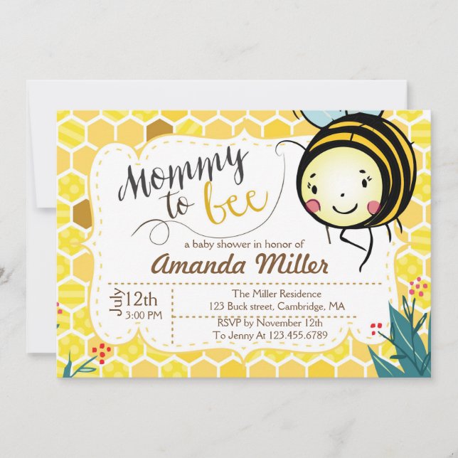 Mummy to Bee Invitation - Bee Baby Shower (Front)