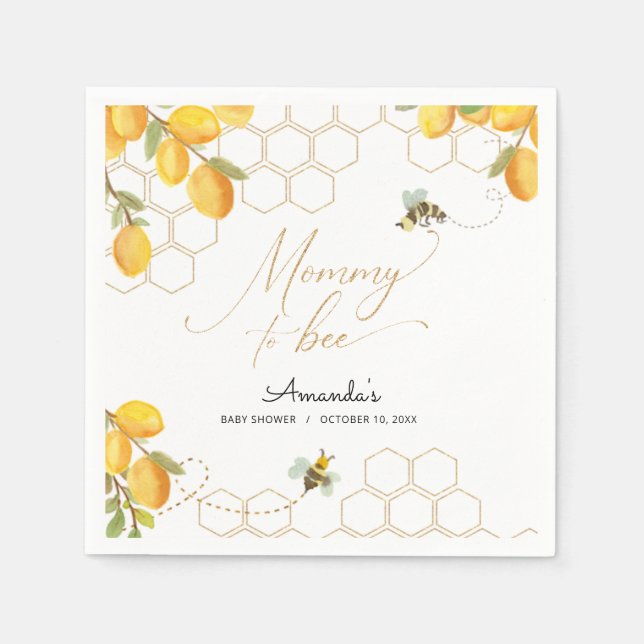 Mummy To Bee Lemons Glitter Honeycomb Baby Shower Napkin (Front)