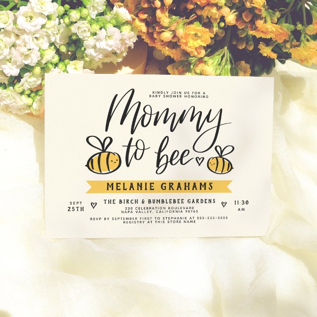 Mummy To Bee Lettering & Honeycomb Baby Shower Invitation (Creator Uploaded)