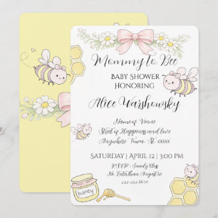Mummy to Bee pink bow girls baby shower invitation