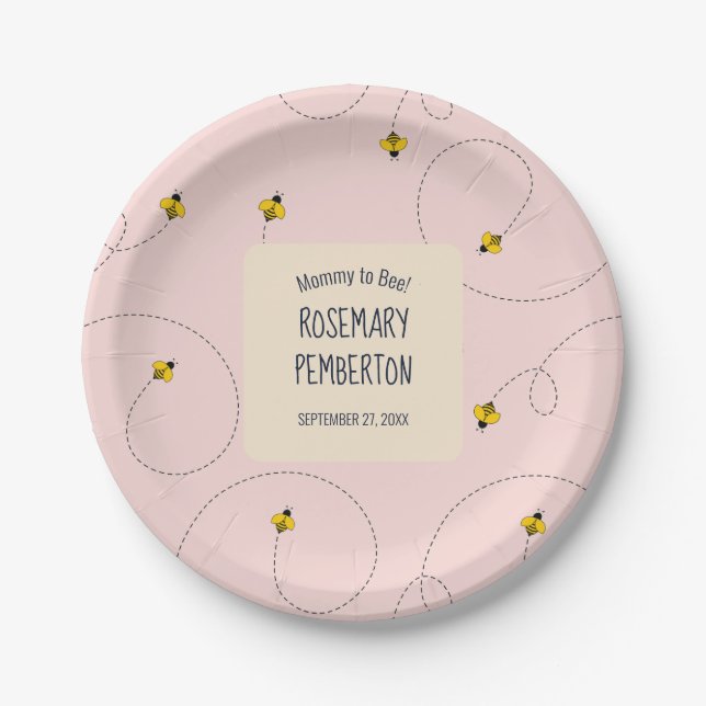 Mummy to Bee Rose Pink Baby Shower Paper Plate (Front)