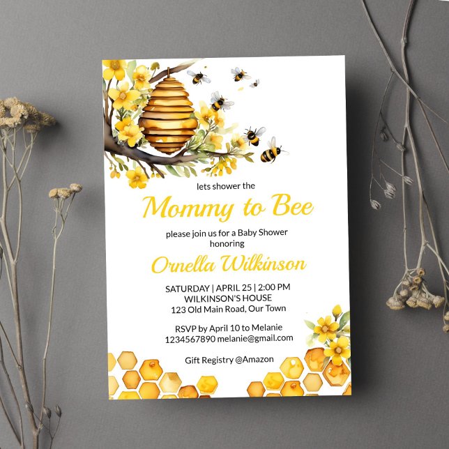 Mummy to bee spring bee baby shower template (Mommy to bee spring bee baby shower template invitation digital download beehive yellow flowers)