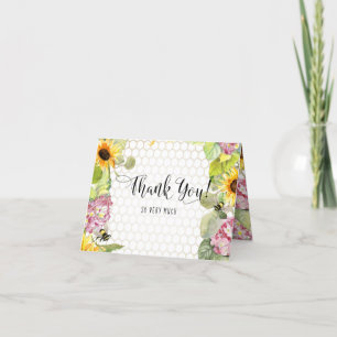 Mummy to Bee Sunflower Pink Hydrangeas Thank You Card