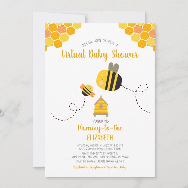 Mummy to Bee Virtual Sweet Cute Kawaii Baby Shower Invitation (Front)