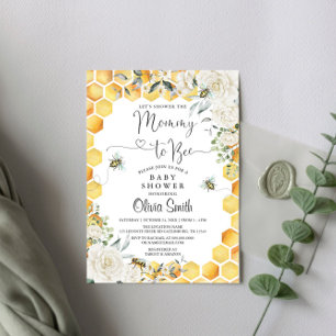 Mummy to Bee White Floral Baby Shower Invitation